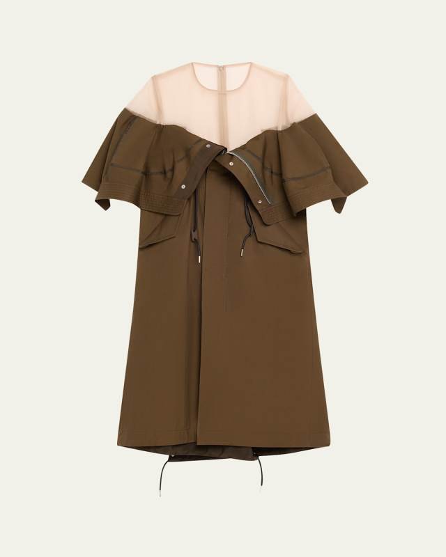 Hybrid Sheer Top Coated Trench Dress